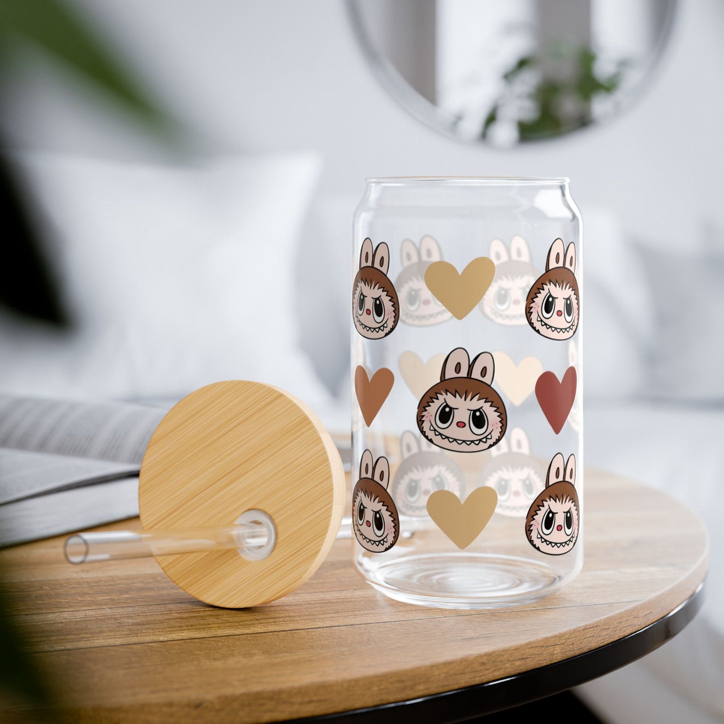 Labubu Loves Coffee | 16 oz Glass Tumbler