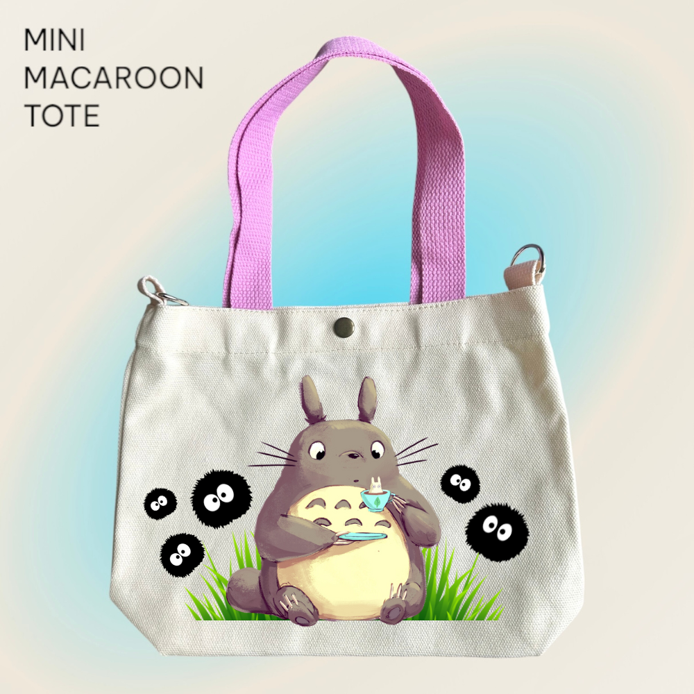 Totoro and Sprites- Mini Macaroon Tote Bags