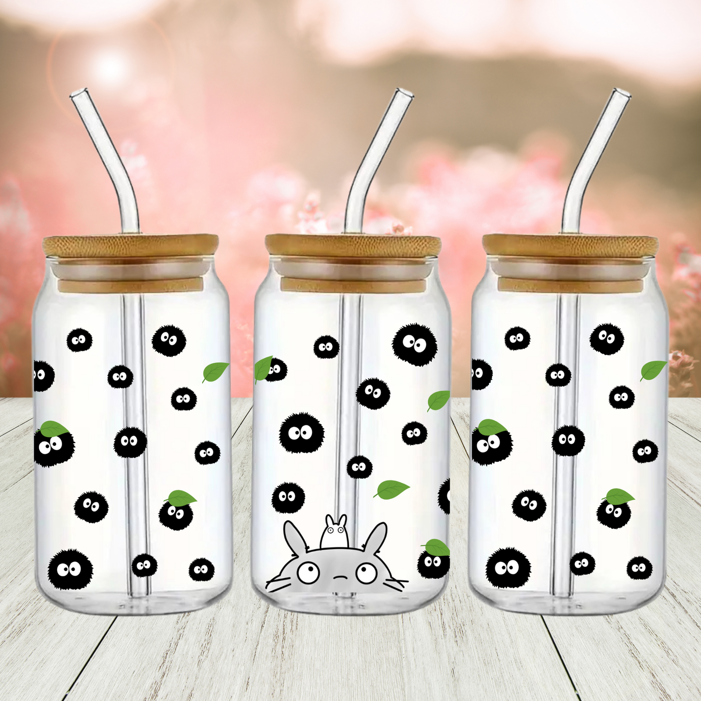 Totoro and Sprites | Glass Tumbler 16 oz