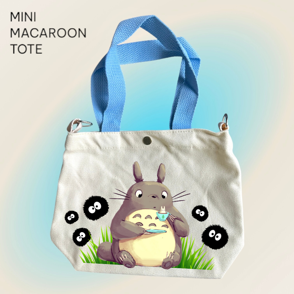 Totoro and Sprites- Mini Macaroon Tote Bags