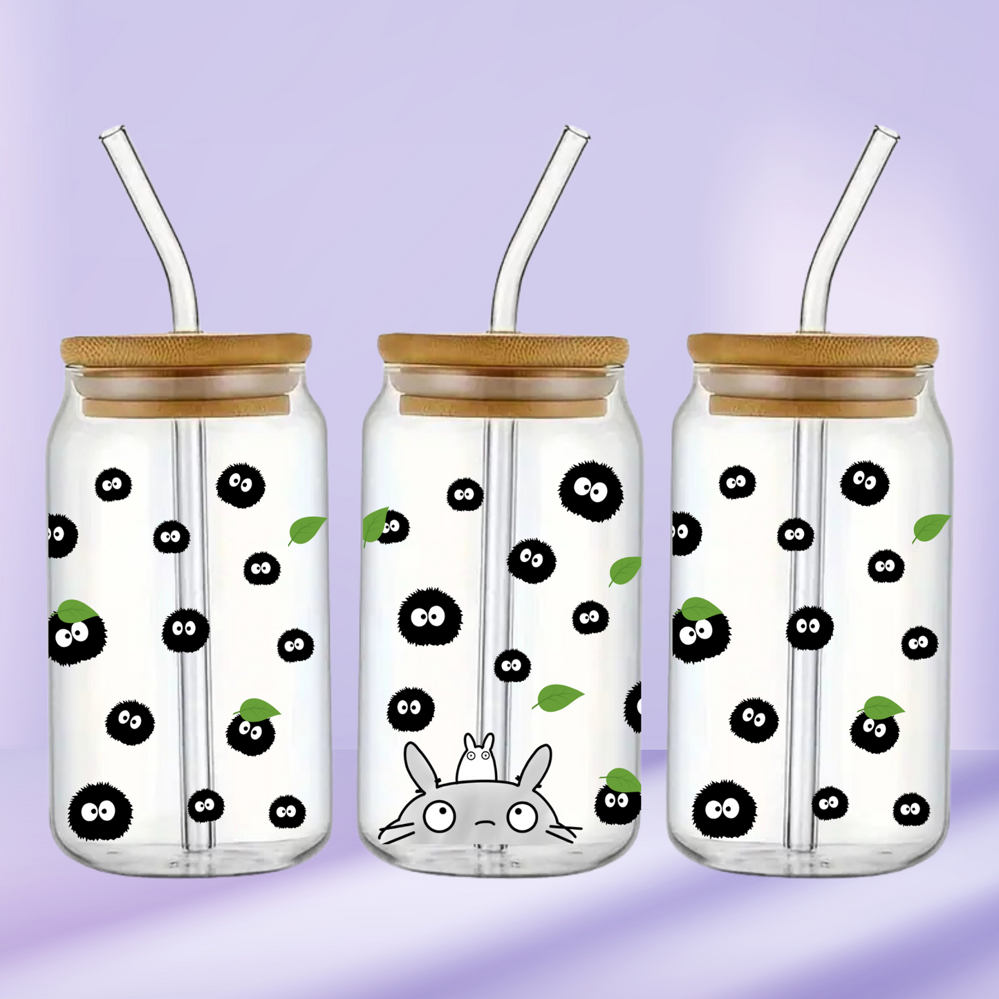 Totoro and Sprites | Glass Tumbler 16 oz