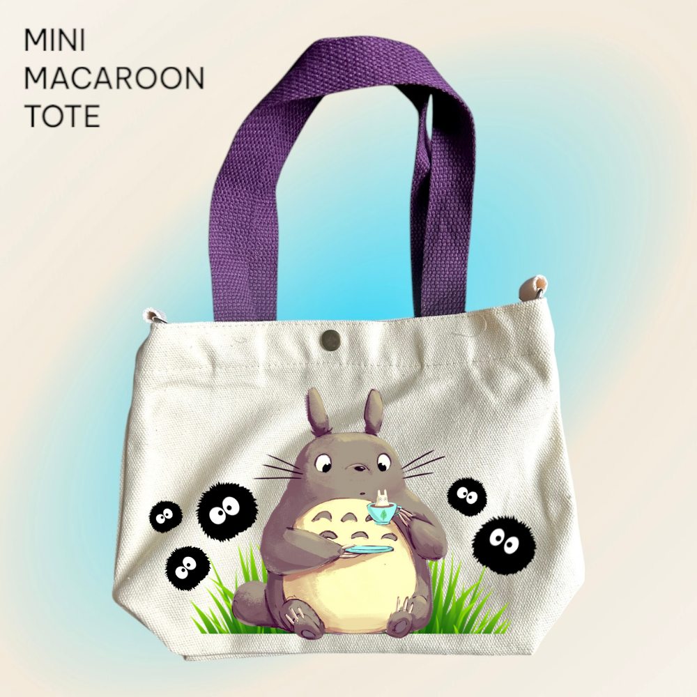Totoro and Sprites- Mini Macaroon Tote Bags