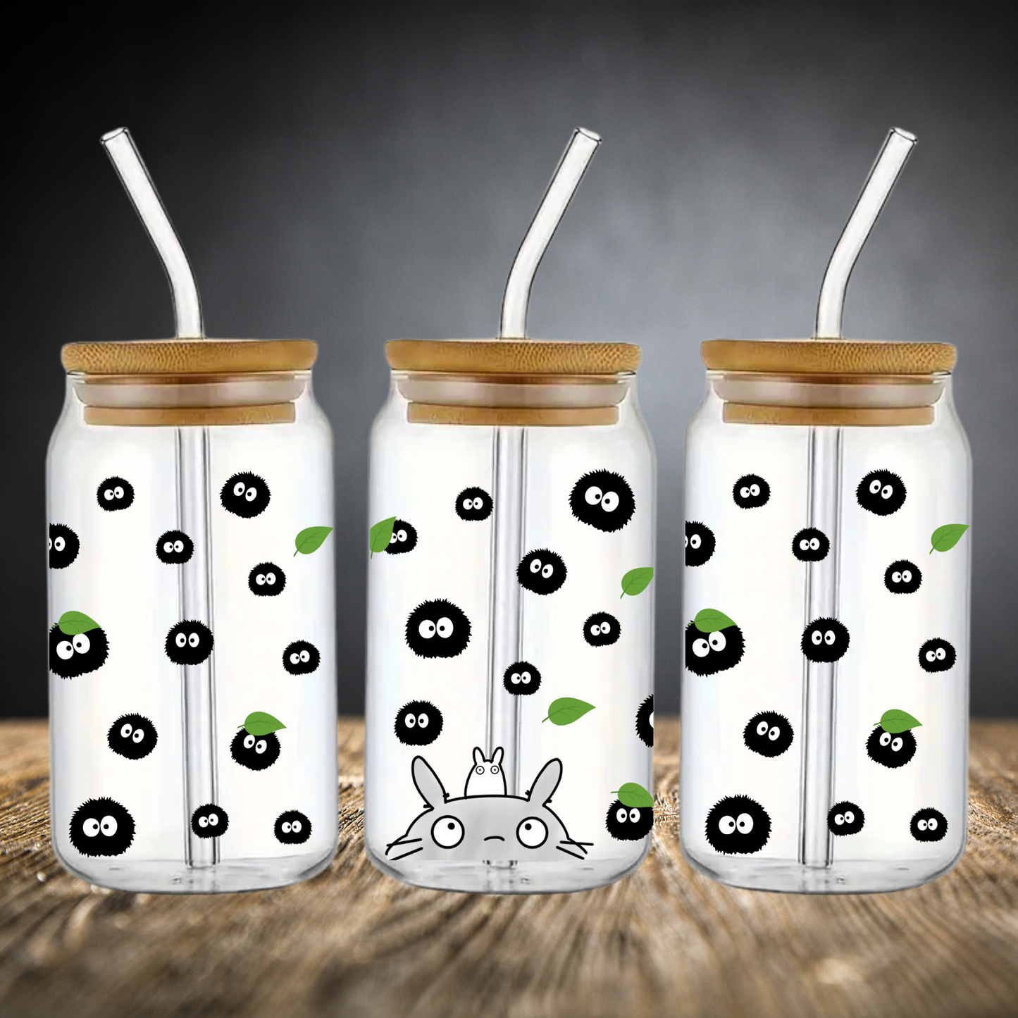 Totoro and Sprites | Glass Tumbler 16 oz