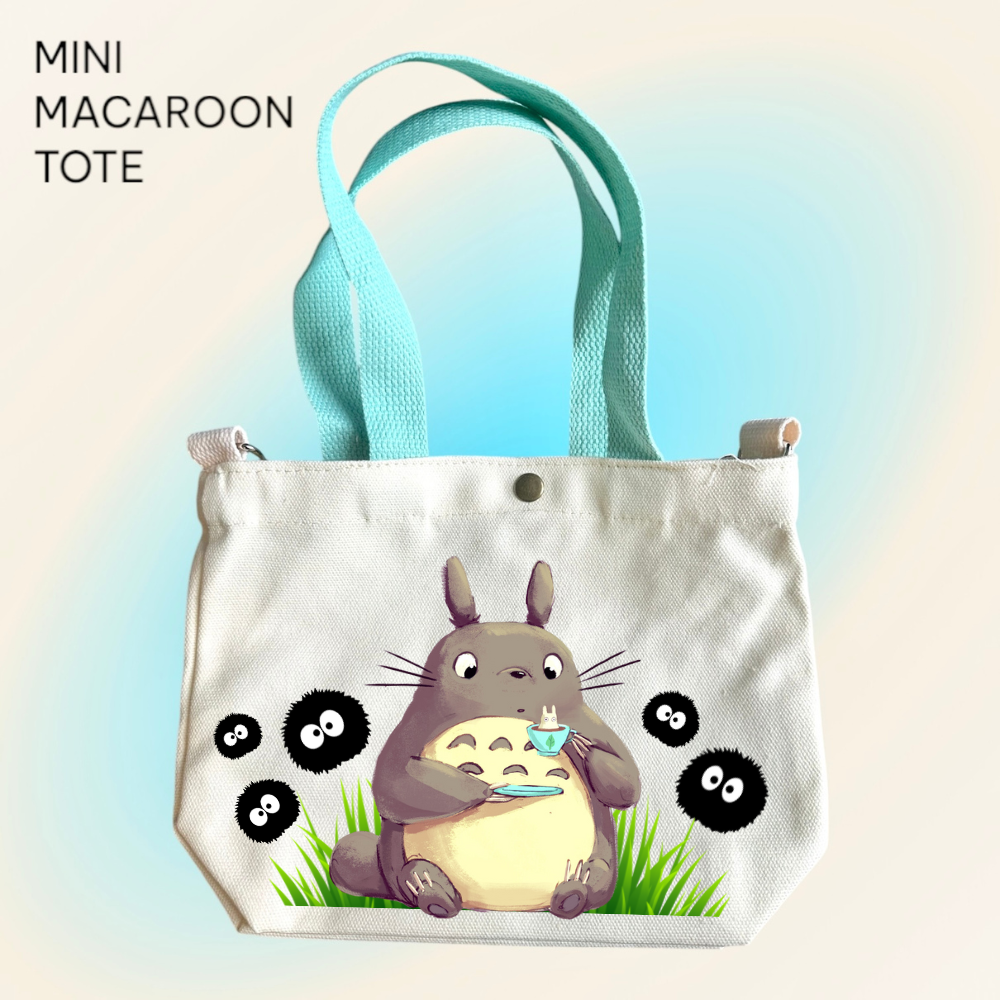 Totoro and Sprites- Mini Macaroon Tote Bags