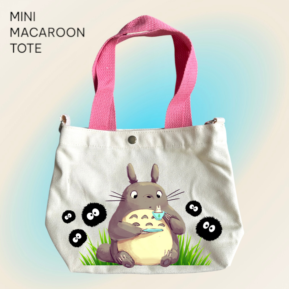 Totoro and Sprites- Mini Macaroon Tote Bags