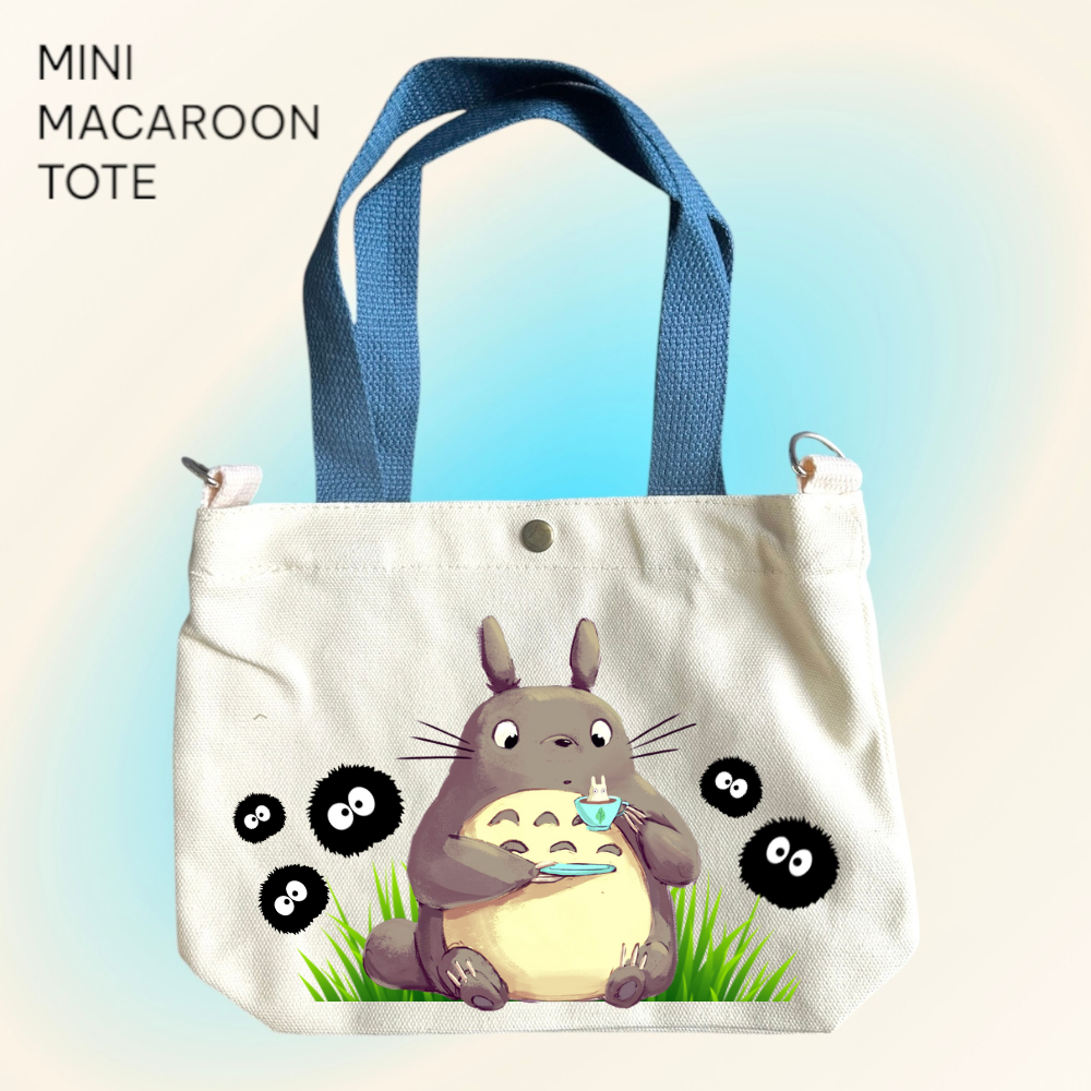 Totoro and Sprites- Mini Macaroon Tote Bags