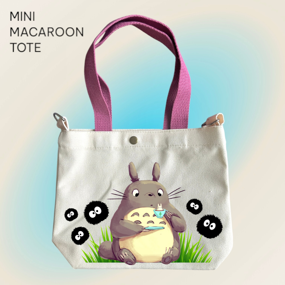 Totoro and Sprites- Mini Macaroon Tote Bags